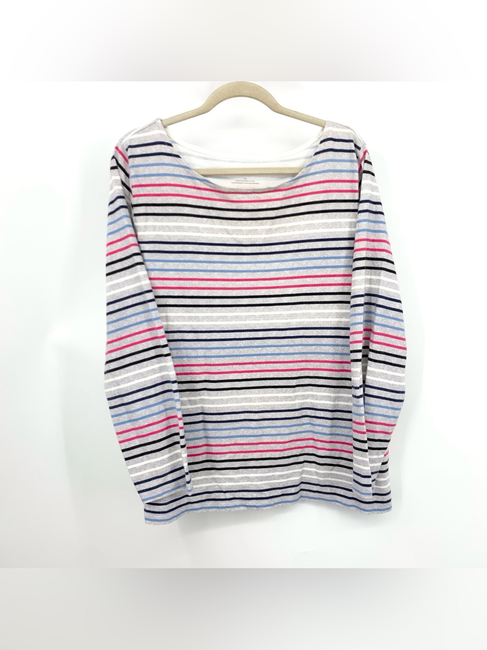 Talbots Women Size Plus 3X Shirt Gray Pink Black Stripe Cotton Long Sleeve Top